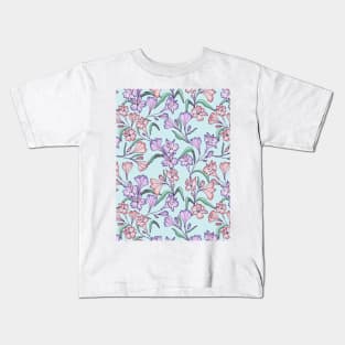 Happy lily flowers botanical pattern in light blue Kids T-Shirt